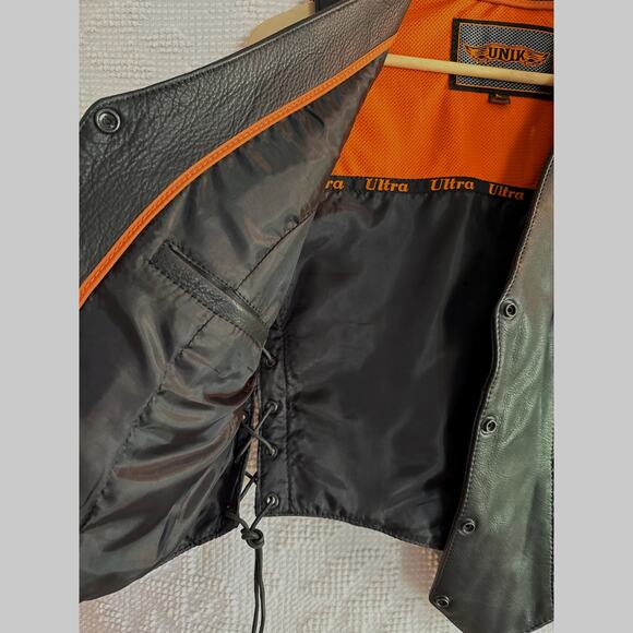 UNIK WOMEN'S MOTORCYCLE LEATHER VEST Side Laced Size Large Lined - Picture 5 of 7